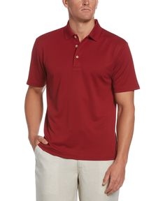 It's no wonder why we call this men's shirt our Essential Polo. Made of 100% polyester with moisture wicking, our Essential Polo will keep you cool, dry and comfortable, whether you spend your weekends golfing or relaxing poolside. If you're more of an office polo kind of guy, you're in luck too. This men's polo can be easily dressed up with a jacket and dress pants or worn tucked in with slacks for a more casual work outfit. 100% Polyester Classic Fit Ottoman Fabrication Moisture Wicking Ribbed Red Short Sleeve Top For Golf, Moisture-wicking Solid Polo Shirt With Short Sleeves, Red Collared Polo Shirt For Sports, Classic Short Sleeve Moisture-wicking Polo Shirt, Red Polo Shirt For Sports, Red Cotton Golf Top, Tall Ottoman, Best Casual Shirts, Textured Polo