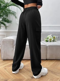 Our Flap Pocket Polyester Cargo Pants are perfect for the ruggedly casual look you're aiming for. These comfy pants are made with lightweight polyester and have an elastic waistband for easy-on-the-go wear. With all the convenient pockets, you can go anywhere - without having to lug around a big bag. So why wait? Get your cargo pants today. Specifications: Style: Casual Pattern Type: Plain Type: Cargo Pants Closure Type: Elastic Waist Details: Pocket Waist Line: High Waist Length: Long Fit Type: Black Straight Leg Sweatpants With Pockets, Workwear Joggers With Side Pockets, Ankle-length Bottoms With Pockets For Outdoor Activities, Ankle-length Pants With Pockets For Outdoor Activities, Black Ankle-length Sweatpants With Pockets, Solid Straight Leg Joggers With Pockets, Solid Color Straight Leg Joggers With Pockets, Solid Sweatpants With Multiple Pockets, Solid Color Sweatpants With Multiple Pockets