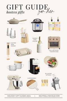 the holiday gift guide for hostesses is shown in this graphic style, with text overlay