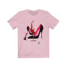 "High heel shoes, red lipstick, red wine glass and sparkling diamonds, what else a women or your girlfriend can ask for, pamper your girlfriend, or give this to your wife, sister, mom or that special female co-worker! ✨PRODUCTS DETAIL: ⇛ 100% combed ring spun cotton Bella Canvas shirts ⇛ Light fabric ⇛ Tear away label ⇛ Size chart can be found on listing photos ⇛ Unisex fit, runs true to size ⇛ Women can downsize their regular size if they want a more fitted look ✨ SIZING: See size guide in gall Trendy Red T-shirt For Party, Red Fitted T-shirt For Party, Red Casual Party T-shirt, Red Casual T-shirt For Party, Casual Red T-shirt For Party, Party Red T-shirt With Graphic Print, Red Graphic Print T-shirt For Party, Womens Birthday Shirt, California Shirt