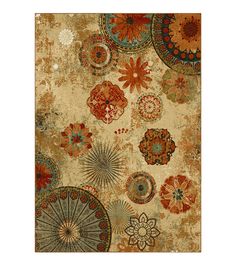 an area rug with many different colors and designs on the carpet, including flowers in various sizes