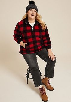 Plus Size Sherpa Buffalo Plaid Pullover Sweatshirt | maurices Plaid Pullover, Buffalo Plaid, Pullover Sweatshirt, Buffalo, Plaid