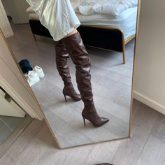 Never Used Over The Knee Boots In Brown. Sexy And Sophisticated. Size 36. Elegant Brown Heeled Boots For Night Out, Glamorous Fitted Heeled Boots For Fall, Fitted Boots For Night Out In Spring, Chic Fitted Knee-high Boots, Chic Fitted Boots For Date Night, Elegant Boots For Date Night In Fall, Glamorous Fitted Heels For Fall, Elegant Fall Date Night Boots, Chic Fitted Knee-high Boots For Night Out