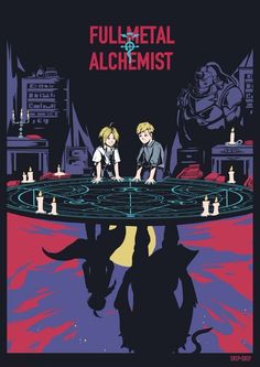 two children are standing in front of a table with an alien on it and the words fullmet alchemist