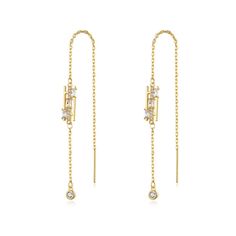 A delicate pair of ear threaders featuring shimmering stones and an 18k gold-plated finish. 0.2" W x 4.72" L 18k gold-plated copper / crystal / cubic zirconia Ear Threader, Copper Crystal, Earrings Chain, Tassel Earring, Detailed Jewelry, New 2023, Cubic Zirconia Earrings, Earring Jewelry, Accessories Jewelry Earrings