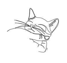 a black and white drawing of a cat's head