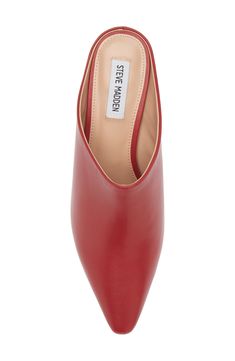 A pointy toe and sensible kitten heel balance a rich leather mule that will modernize your polished style. 2" heel Leather upper/synthetic lining and sole Imported Polished Style, Leather Mules, Kitten Heel, Metallic Leather, Mule, Red Leather, Nordstrom Rack, Steve Madden, Kitten Heels