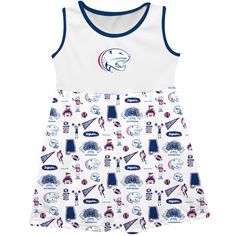 South Alabama Jaguars Sleeveless Tank Dress Girls White Repeat Print Hand Sketched Vive La Fete Impressions Sleeveless Cotton School Dress, Sleeveless Cotton Dress With Graphic Print, White Sleeveless School Dress, White Sleeveless Dress With Graphic Print, South Alabama, Repeat Prints, Tank Top Dress, Hand Sketch, Dress Girls