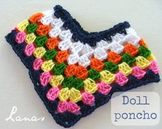 a crocheted dishcloth with multicolored squares on the front and bottom