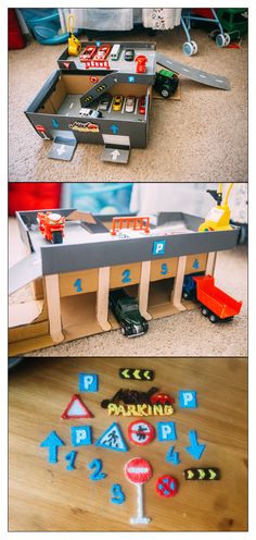 there is a toy train set on the floor next to some letters and numbers that spell it out