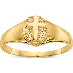 a gold ring with a cross on it