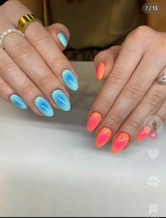 2 Different Color Nails On Both Hands, Beach Nails Inspo 2024, Europe Summer Nails Short, Multi Colored Nails Summer, Senior Picture Nails, Ora Nails, Europe Summer Nails, Nail Inspo For Summer, Maxi Backless Dress