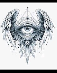 an all seeing eye with wings is shown in this tattoo art drawing by artist person