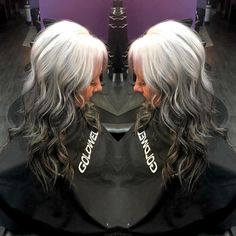 Reverse Ombre Silver Gray Hair, Gray To Black Ombre Hair, Black And White Hair Color, Black Lowlights, Reverse Ombre Hair, Black To Blonde Hair, Grey Hair Color Silver, Black Hair Ombre, Grey Ombre Hair