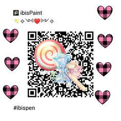 a qr code with hearts and a candy lollipop in the center on it