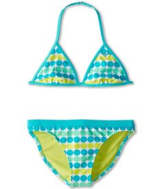 Roxy Girls Halter Bikini Swimsuit Set   Size:  -7-  (Girls/Childs) Not adult sizing! Color:  Multi Polka Dot Print as Pictured Condition:  New with Roxy tags Fabric:  80% nylon, 20% spandex   UP for auction today is a NWT little girl's sizing Roxy bikini swimsuit.  The two piece bikini swimsuit has a halter style top.   The top hooks at the neck and in the back for a secure fit.  The top is lined but not padded.   Roxy logo on the front of the top in blue.  The bottoms are fully lined. Hygienic Roxy Swimwear, Roxy Girls, Green Polka Dot, Turquoise Green, Swimsuit Set, Kids Swimming, Swimwear Outfit, Polka Dot Print, Summer Aesthetic