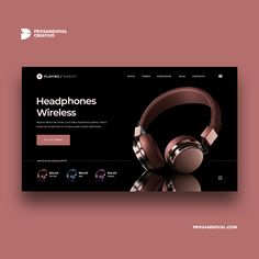 the headphones website is displayed on a pink background