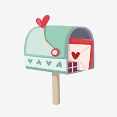 an illustration of a mailbox with hearts on it