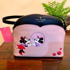 Nice Black/Pink Minnie Mouse Purse Cute Pink Leather Bag, Cute Black Bags For Valentine's Day, Playful Pink Party Bag, Playful Pink Crossbody Bag, Playful Pink Shopping Bag, Playful Pink Shopping Bags, Fun Pink Party Bags, Pink Kate Spade Party Bag, Trendy Pink Kate Spade Bag