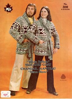 Vintage 1976, White Buffalo, No 302, Adult Sweater, knitting pattern, Indigenous design, XS to XL, 34 to 44 inch chest, French and English, Digital Download Mens Jacket Pattern, Crochet Jacket Pattern, Cowichan Sweater, Men Crochet, 70s Men, Vintage Crochet Pattern, Crochet Vintage, Belt Design, Pdf Knitting Pattern