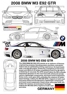 the bmw e92 gtr is shown in blueprint