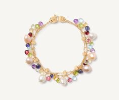 PARADISE 18K Yellow Gold 2-Strand Gemstone Bracelet With Freshwater Pearls BB2594_MIX114_Y_02 Colorful Gemstones, Mix Of Colors, Golden Beads, Multi Strand Bracelet, Pearl Gemstone, Strand Bracelet, Blue Gemstones, Pearl Size, Precious Gemstones