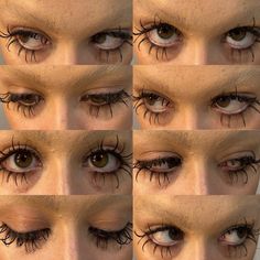 multiple images of eyes with long lashes and eyelashes on the upper half of each eye