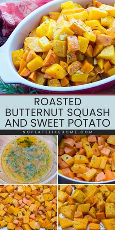 Want more of this simple healthy side dish? This Roasted Butternut Squash and Sweet Potato recipe features warm roasted root vegetables with the freshness of citrus, rosemary, and garlic. It's a classic comfort food for a cozy Holiday side dish. Pin this easy dinner side! Butternut Squash And Sweet Potato Recipe, Butternut Squash Sweet Potato Recipes, Butternut Squash And Sweet Potato, Easy Dinner Sides, Sweet Potato Recipe, Holiday Side Dish, Dinner Side