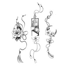 a drawing of flowers hanging from the side of a light switch cover with ribbons and tassels