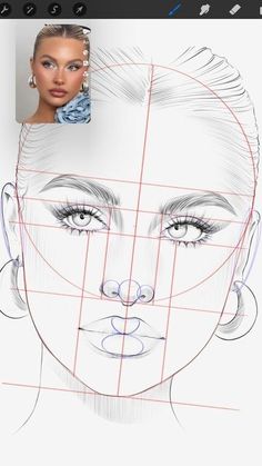 an image of a woman's face with different angles and lines on the side