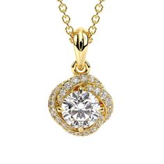 This pendant features a gorgeous design made of 14K solid gold. In the center is a stunningly moissanite stone surrounded by a halo of shimmering natural diamonds. 💗 **NEW** Live Chat With Us 💬 💗 http://bit.do/Camellia-Jewelry SETTING #SKU: AP-0008A Metal: 14K Yellow Gold (Also Available in 14K Rose Gold or 14K White Gold - No Extra Charge) Certificate: AJC (Ayala Jewelry Certificate) MAIN STONE Type: Original Moissanite  Size: 7.5mm / 1.55 Carat Shape: Round Cut Color: D-F Clarity: VVS1 ADDITIONAL STONES Stone Type: 100% Natural Diamonds Minimum Carat Weight: 0.27 Carat Shape: Round Cut Color: G-H Clarity: SI The item will be sent in an elegant jewelry gift box. Handling time is 7-10 business days, delivery time is 1-3 business days, this is an international shipping through FedEx Expr Dazzling Yellow Gold Diamond Necklace With Halo Setting, Elegant Gold Diamond Necklace With Halo Setting, Diamond Necklace With Center Stone In Yellow Gold, Yellow Gold Diamond Necklace With Center Stone, Dazzling Gold Diamond Necklace With Halo Design, Gold Necklace With Center Stone In Fine Jewelry Style, Gold Necklace With Center Stone Fine Jewelry, Elegant Yellow Gold Necklace With Center Stone, Fine Gold Necklace With Center Stone