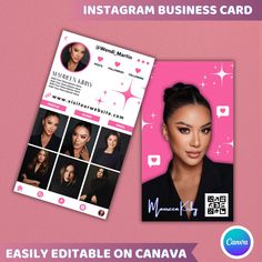 the instagram business card is displayed on a pink background