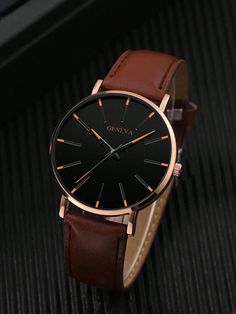 1pc Men Coffee Brown PU Polyurethane Strap Business Round Dial Quartz Watch, For Daily Life As A Gift For Students Returning To School  Casual     Wrist Watches   Men Watches, size features are:Bust: ,Length: ,Sleeve Length: Minimal Watch, Boys Watches, Men Coffee, Mens Fashion Simple, Mens Watches Leather, Wood Bead Bracelet, Brown Leather Bracelet, Coffee Fashion