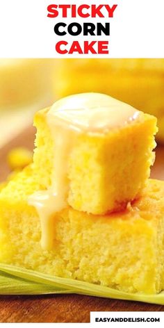 sticky corn cake with icing on top