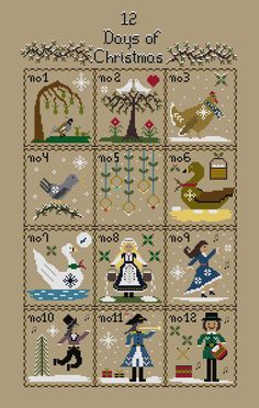 the cross stitch pattern for twelve days of christmas