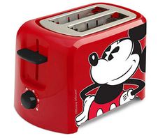 the mickey mouse toaster is red with black accents