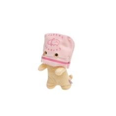 a small stuffed animal wearing a pink hat