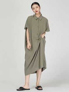 Retro Polo Long Shirt Dress - rrdeye Khaki Short Sleeve Relaxed Fit Dress, Khaki Relaxed Fit Short Sleeve Dress, Khaki Short Sleeve Dress With Relaxed Fit, Khaki Short Sleeve Midi Dress, Summer Collared Khaki Shirt Dress, Khaki Short Sleeve Shirt Dress For Spring, Summer Collared Shirt Dress In Khaki, Casual Khaki Cotton Shirt Dress, Casual Cotton Khaki Shirt Dress