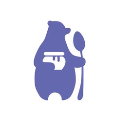 a blue bear holding a spoon and fork