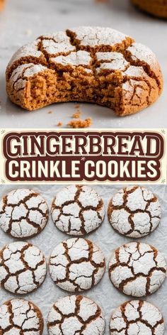 the recipe for gingerbread crinkle cookies is shown in three different pictures, including one