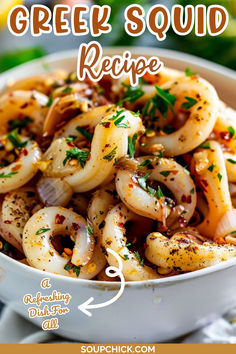 Greek Squid Recipe Kangaroo Recipe, Squid Recipes, Calamari Recipes, Mediterranean Flavors, Basil Pesto Recipes, Seafood Dish Recipes, Pesto Recipes, Mediterranean Spices, Future Inspiration