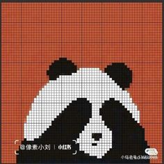 a cross stitch panda bear on an orange background with the words panda written in chinese