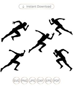 the silhouettes of running men are shown in four different poses, each with their own image