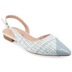 Step into sophistication with the Daphnne slingback flat from Journee Collection, featuring a pointed-toe silhouette and chic slingback design for a touch of elegance. The flats come in either tweed fabric or faux leather uppers, providing versatile options to suit your style. With a 4 mm Tru Comfort Foam™ insole and a subtle 1/2-inch block heel, these slingback flats effortlessly combine fashion and comfort for a polished look. Chic Flats, Slingback Flats, Closed Toe Shoes, Pointed Heels, Blue Flats, Buckle Shoes, Pointed Toe Heels, Tweed Fabric, Pointed Toe Flats