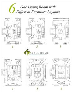 the floor plan for a living room with different furniture layouts, including two couches and