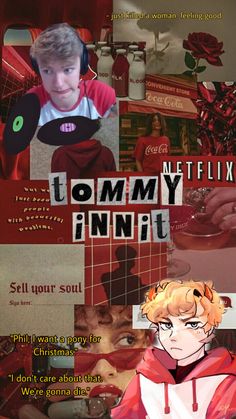 a collage of images with the words tommy innit on them and an image of a boy in headphones