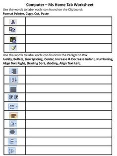 the worksheet for computer - home tab worksheet is shown in this image