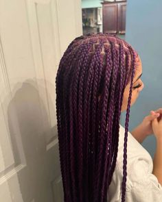 Purple Braids Black Women, Black And Purple Braids, Braid Color Combos, Black Knotless Braids, Black Knotless, Braids Black Women, Purple Braids, Knotless Braids, Black And Purple