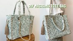 two bags are shown side by side with the words diy marrame tote bag