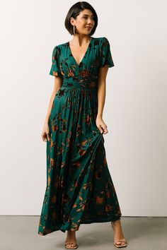 Charlotte Embossed Velvet Maxi | Bronze + Jade - Baltic Born Formal Dress For Wedding Guest, Embossed Velvet, Tulle Maxi Dress, Baltic Born, Fall Wedding Guest Dress, Velvet Maxi, Velvet Maxi Dress, Wedding Attire Guest